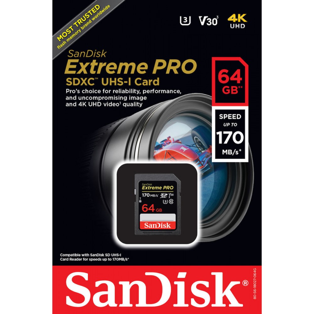 SanDisk Extreme Pro SDXC 64GB 170MB V30 U3 SDSDXXY-064G-GN4IN