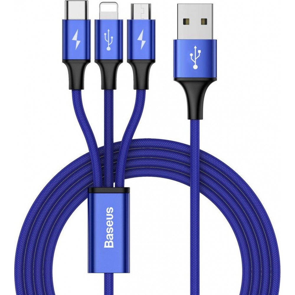 Baseus Braided USB to Lightning / Type-C / micro USB Cable Μπλε 1.2m (CAMLT-SU13)