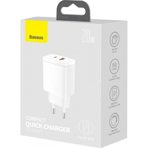 Baseus USB-A / USB-C Wall Adapter 20W Λευκό (CCXJ-B02)