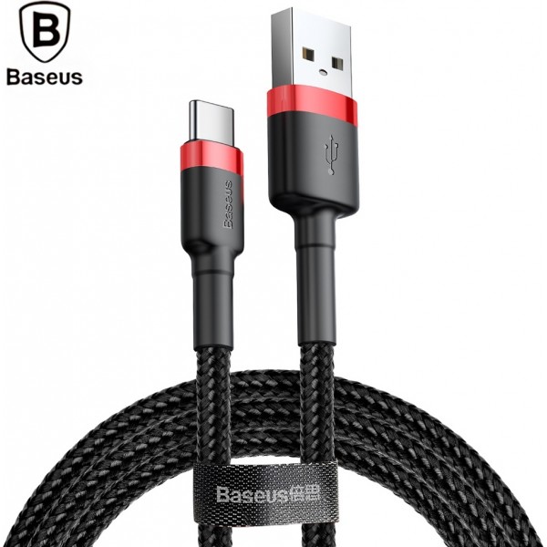 Baseus Cafule Braided USB 2.0 Cable USB-C male - USB-A male Black/Red 3m (CATKLF-U91)