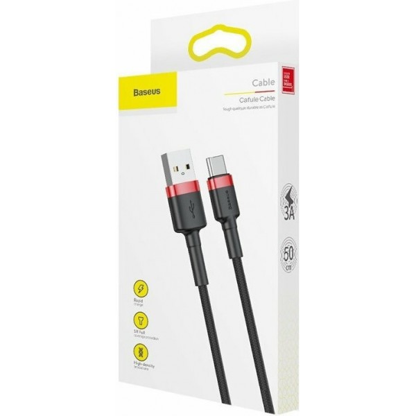 Baseus Cafule Braided USB 2.0 Cable USB-C male - USB-A male Μαύρο 2m (CATKLF-C91)