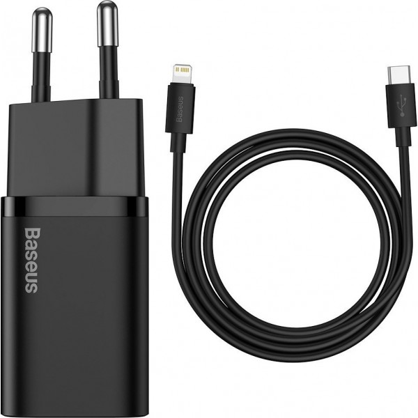 Baseus Φορτιστής με Θύρα USB-C και Καλώδιο Lightning 20W Power Delivery Μαύρος (Super Si) TZCCSUP-B01