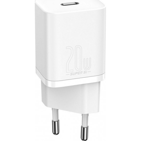 Baseus Φορτιστής Χωρίς Καλώδιο με Θύρα USB-C 20W Power Delivery Λευκός (Super Si).