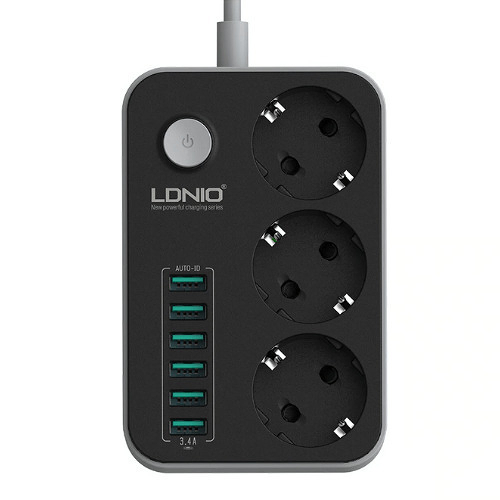 Ldnio Πολύπριζο 3 Θέσεων με Διακόπτη, 6 USB και Καλώδιο 1.6m Μαύρο SE3631